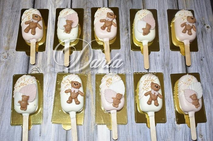 teddy bears baptism cakepops sicles 