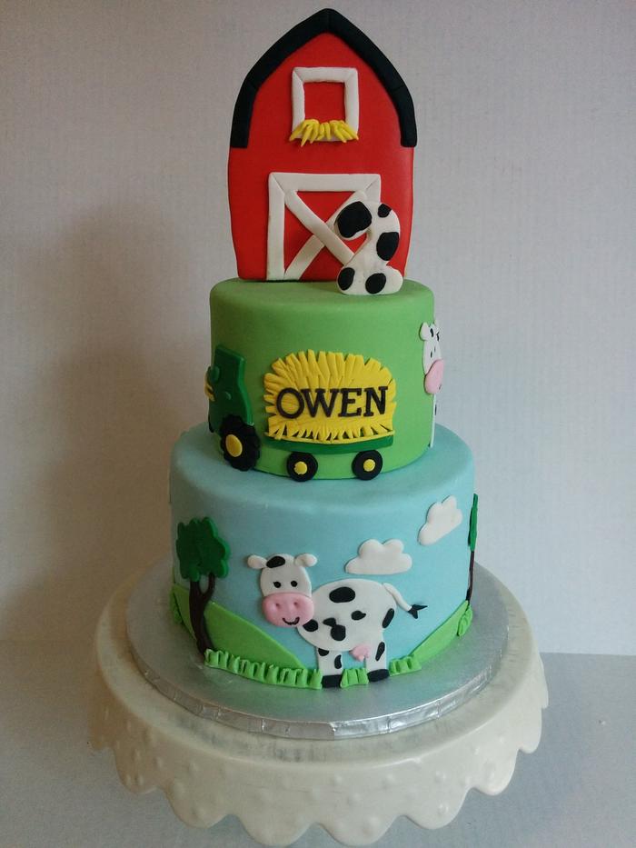 cow and farm 2nd birthday cake