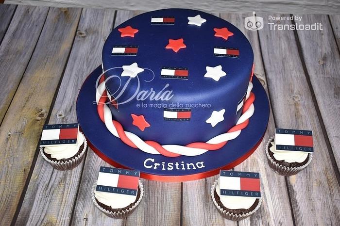 Tommy Hilfiger themed cake and cupcakes