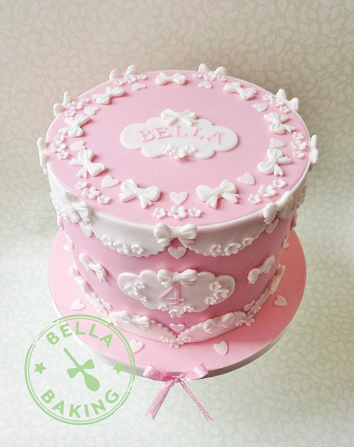 Pink princess bows birthday cake