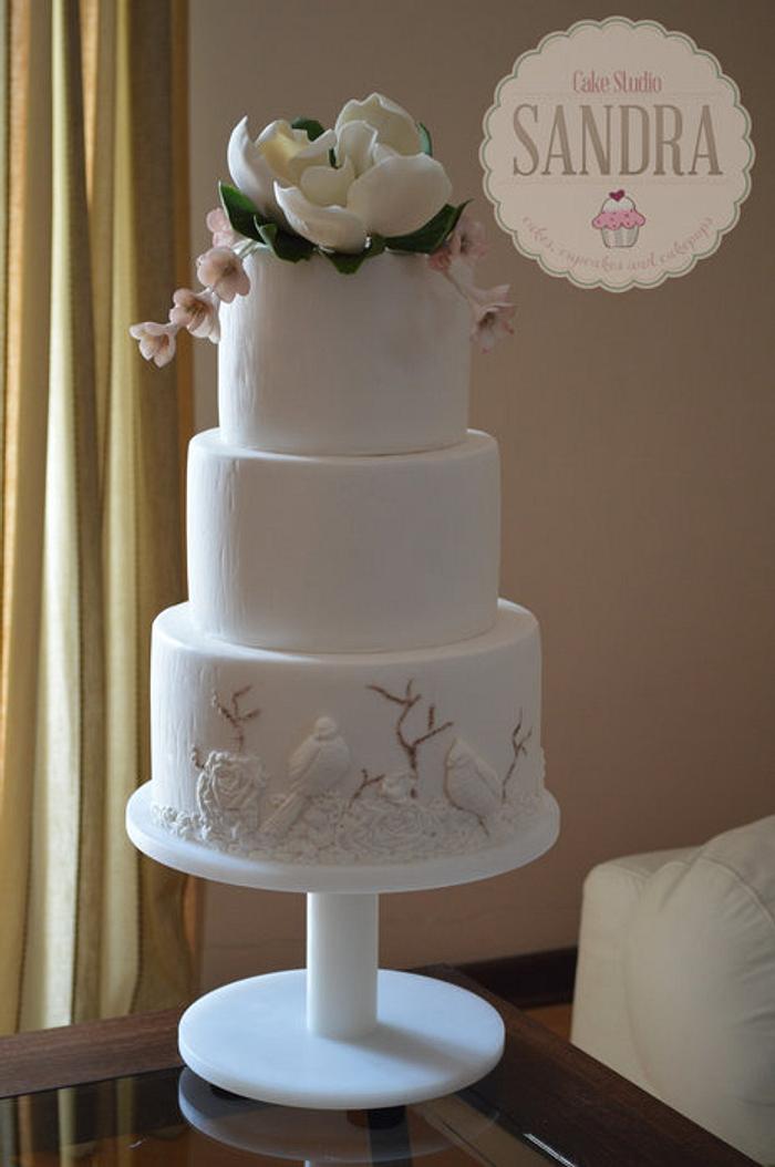 Wedding cake with magnolia flower