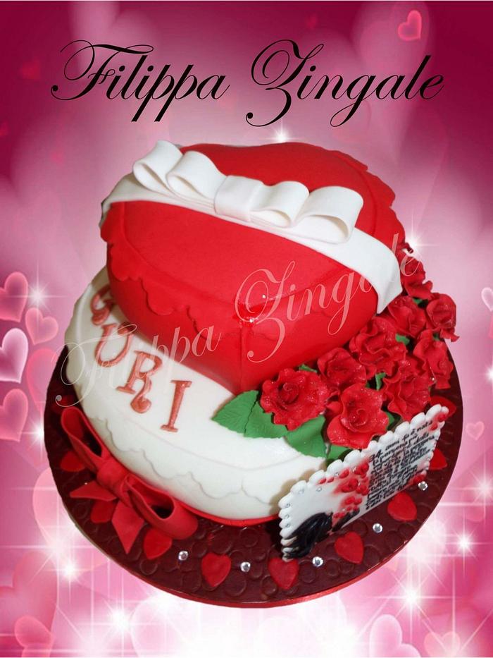 Red & white love cake