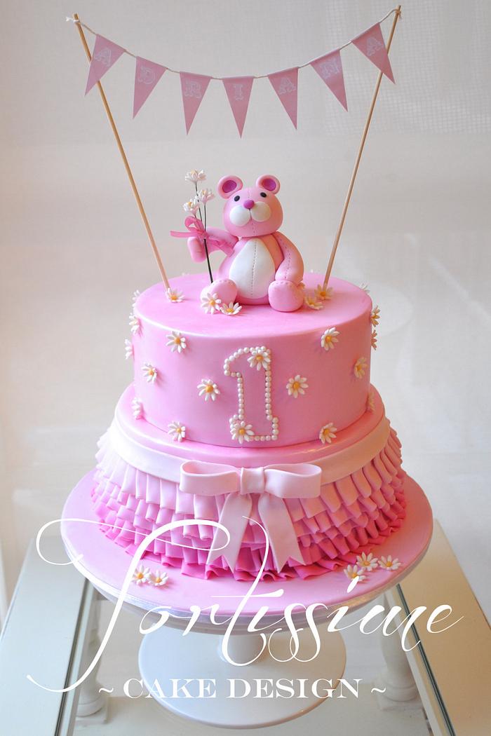 Pink Teddy Pleated Ruffle Cake