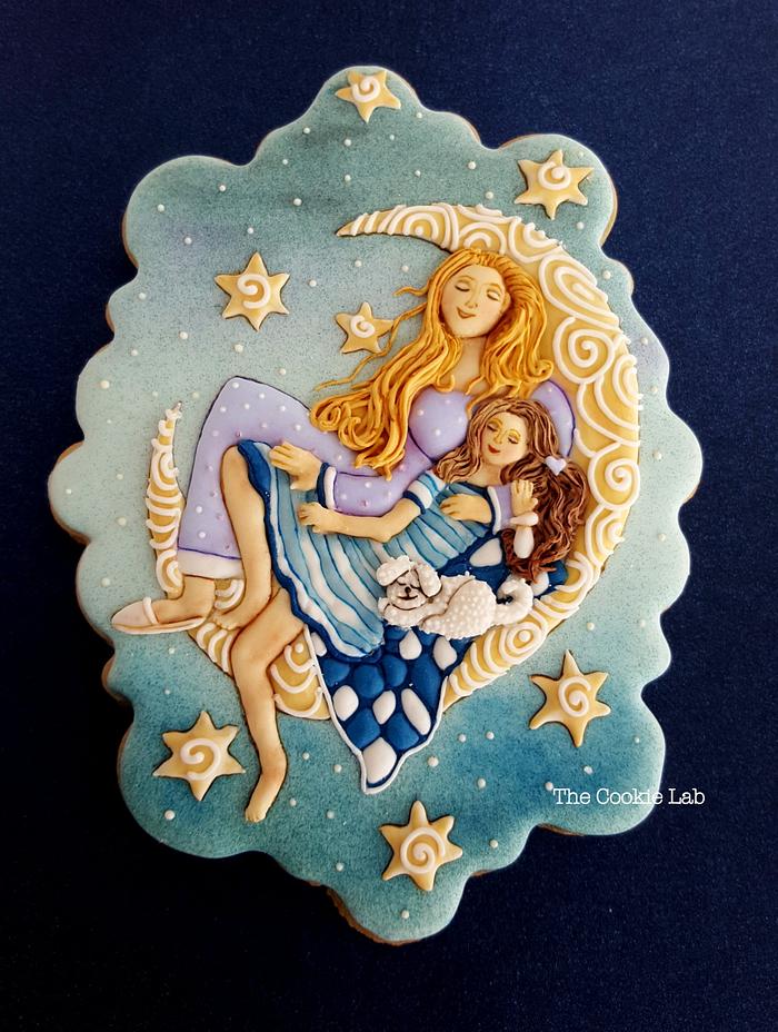 Mom and daughter!     (oil painting into a cookie)