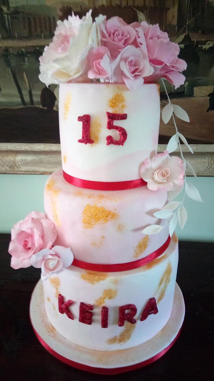 15 years rose and peonies cake
