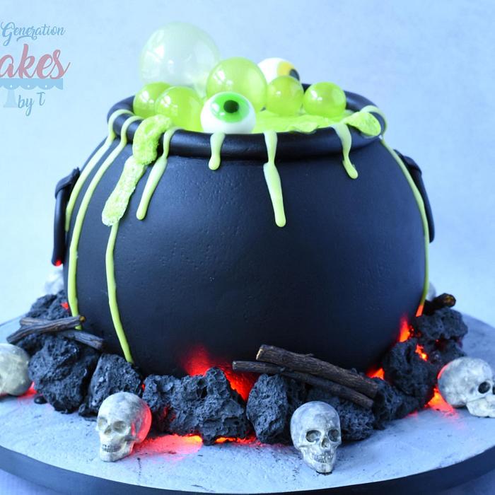 Smoking Halloween Cauldron Cake