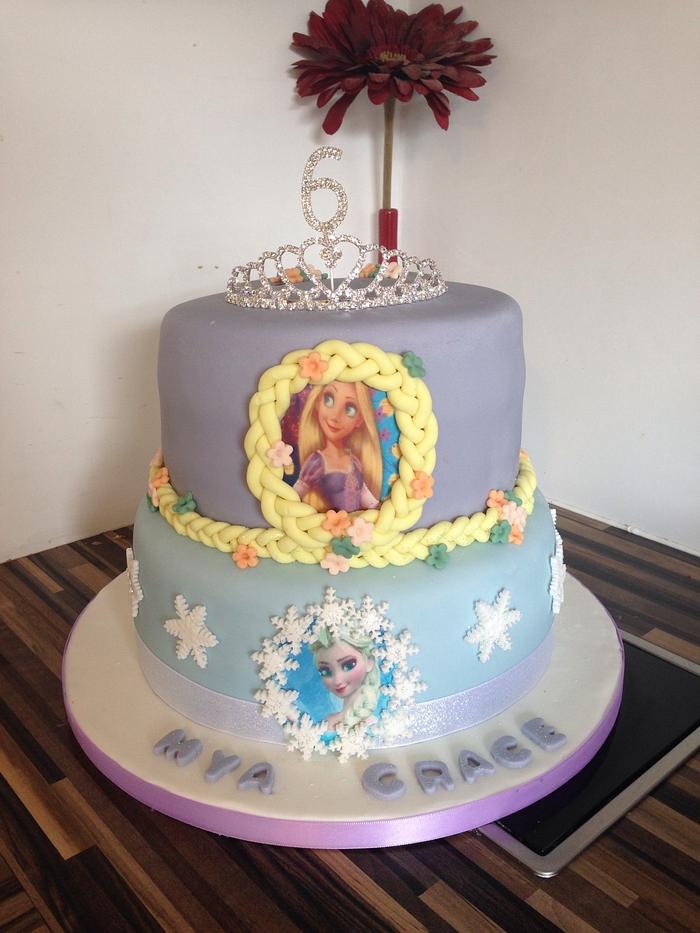Elsa and Rapunzel cake