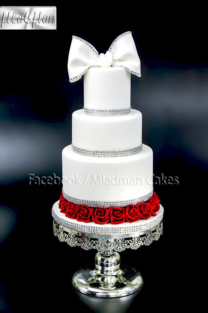 White Bow Wedding Cake
