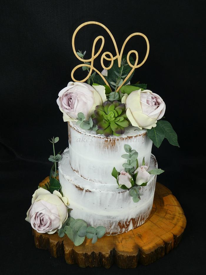 Roses and Cacti Engagement Cake