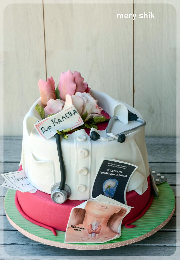 Young medical specialist`s cake