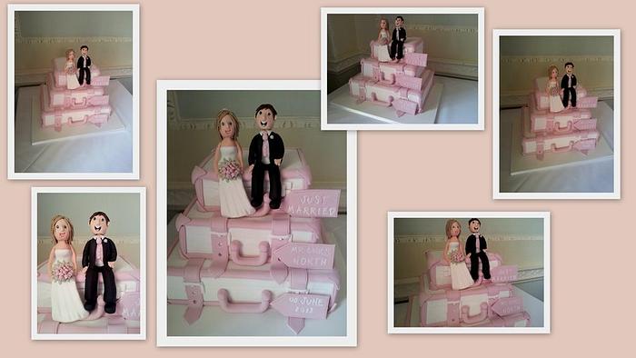 Suitcase wedding cake with handmade toppers 