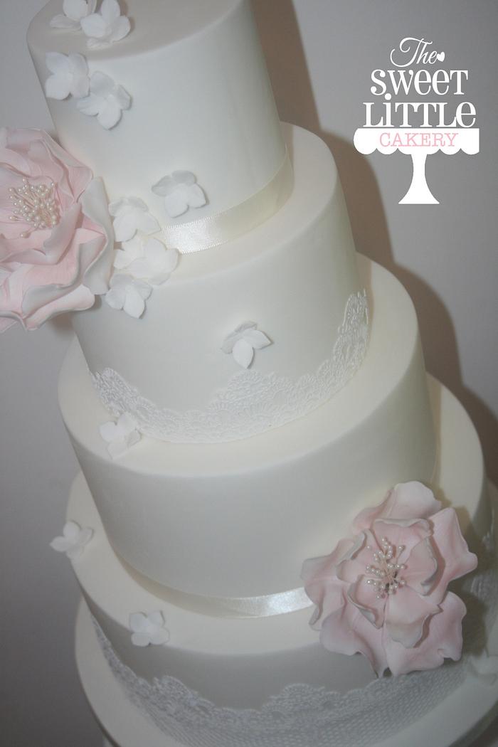 Peony and lace Wedding display cake 