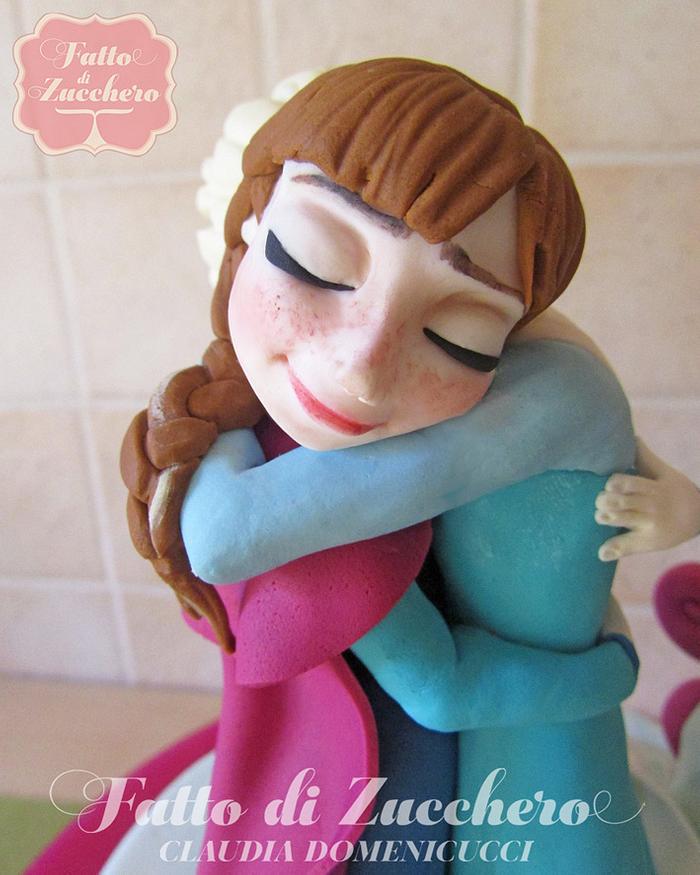The embrace of Elsa and Anna