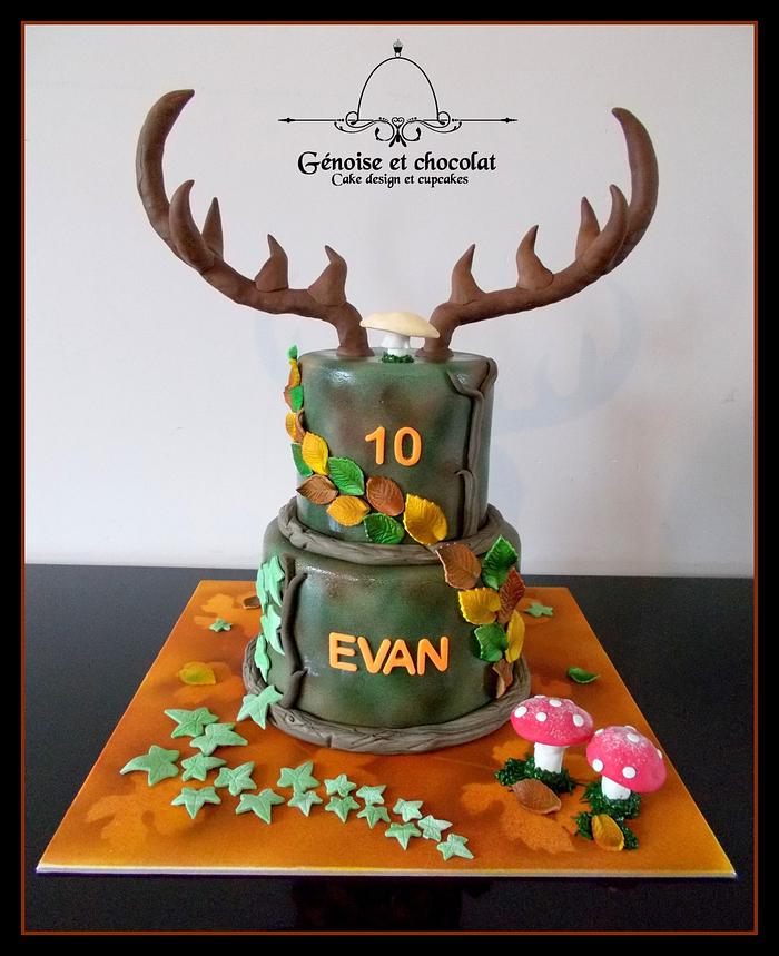Hunting in forest cake