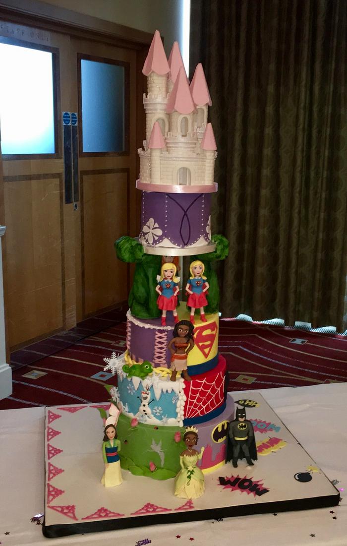 Princess and superhero cake