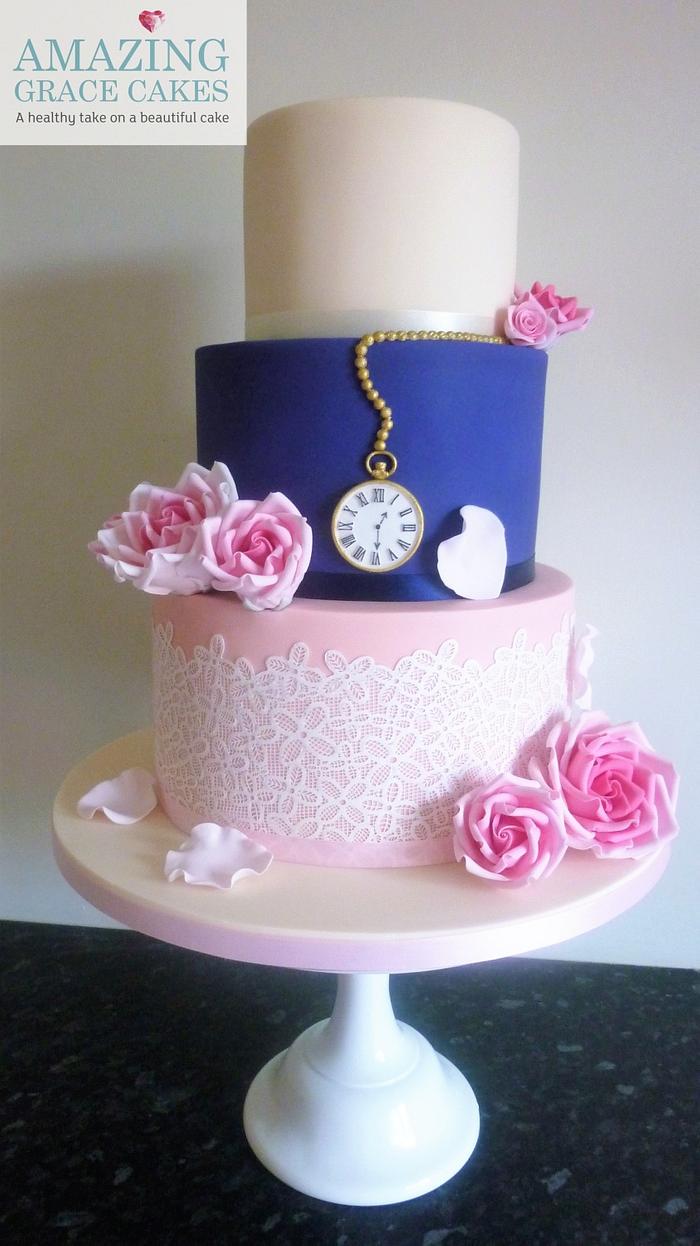 Lace and Rose Wedding Cake