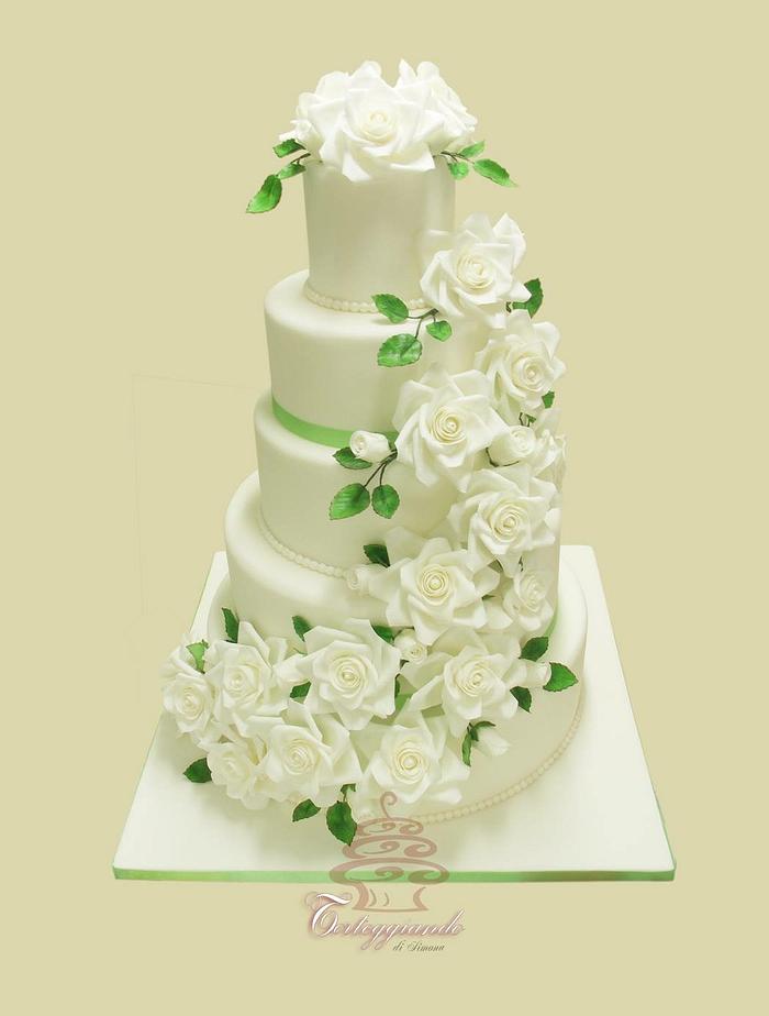 White rose wedding cake 