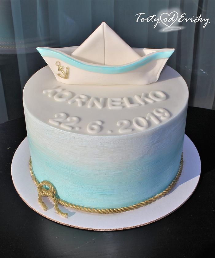 Christening cake with boat 