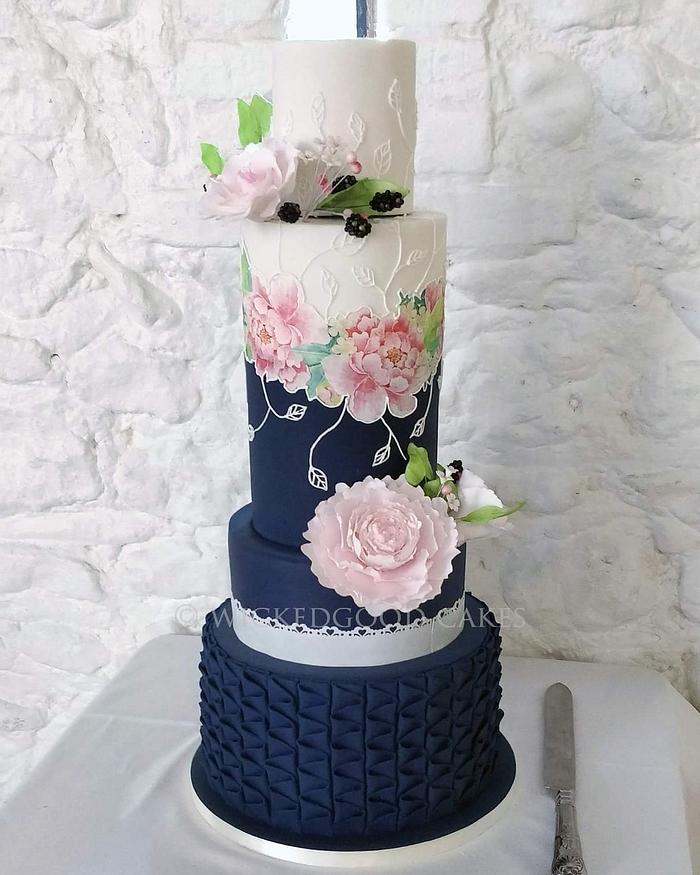Peony and Rose wedding cake 