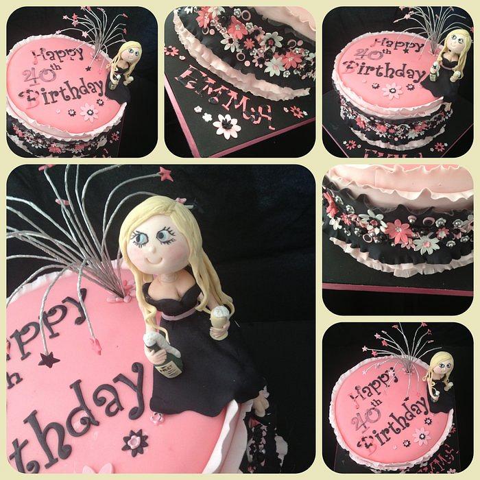Black and pink 40th birthday cake 