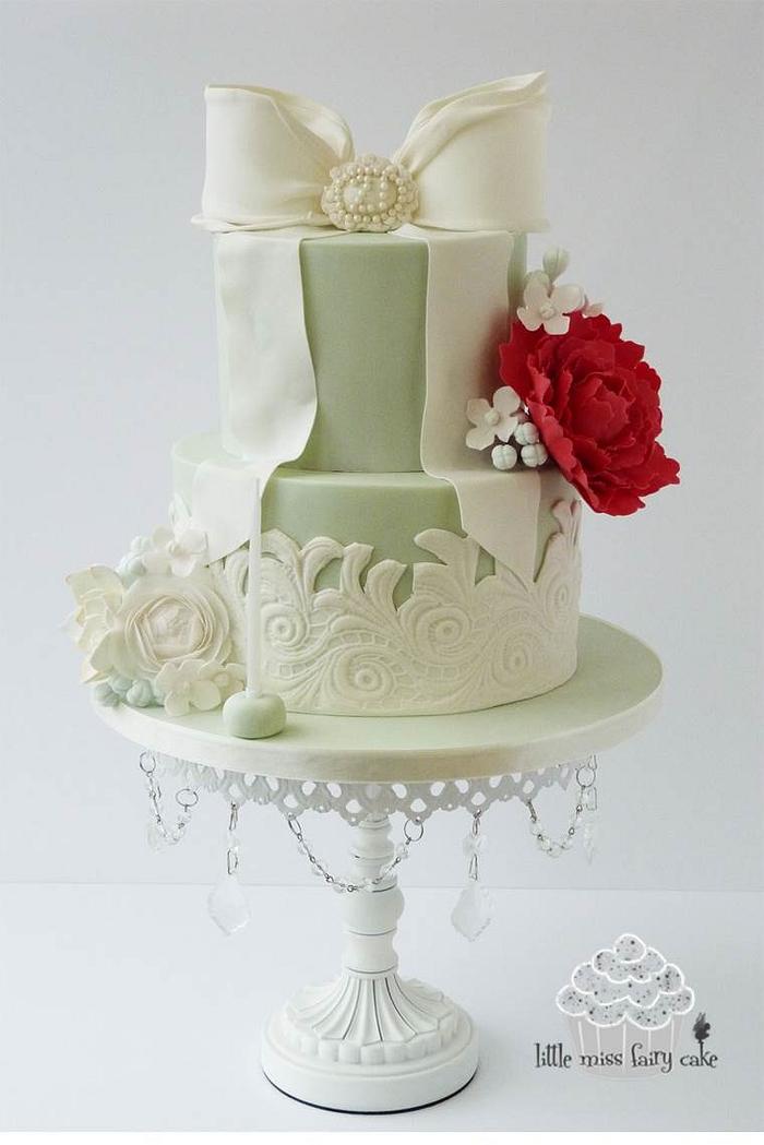 Romantic lace peony cake
