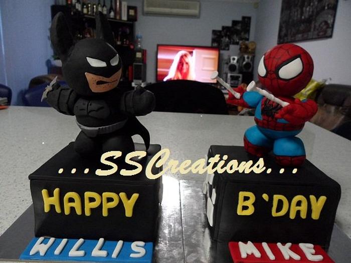 Batman and Spiderman Figurines Cake