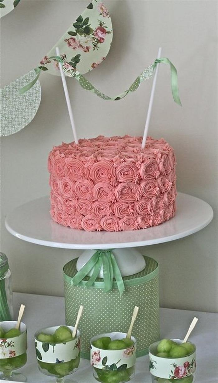 Pretty pink rosetta cake with handmade bunting