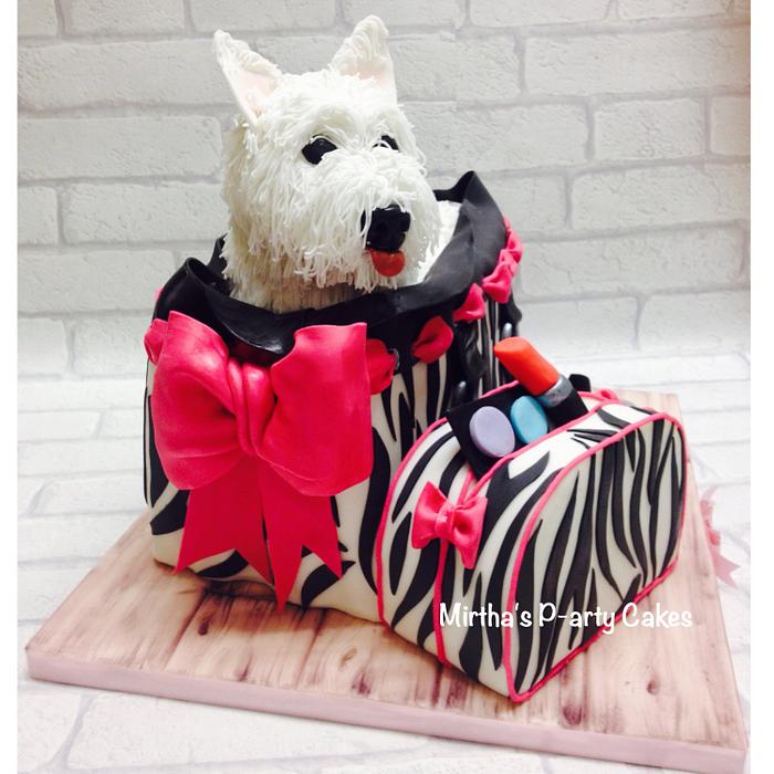 Dog on a handbag cake