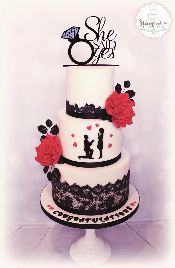 Romantic engagement cake