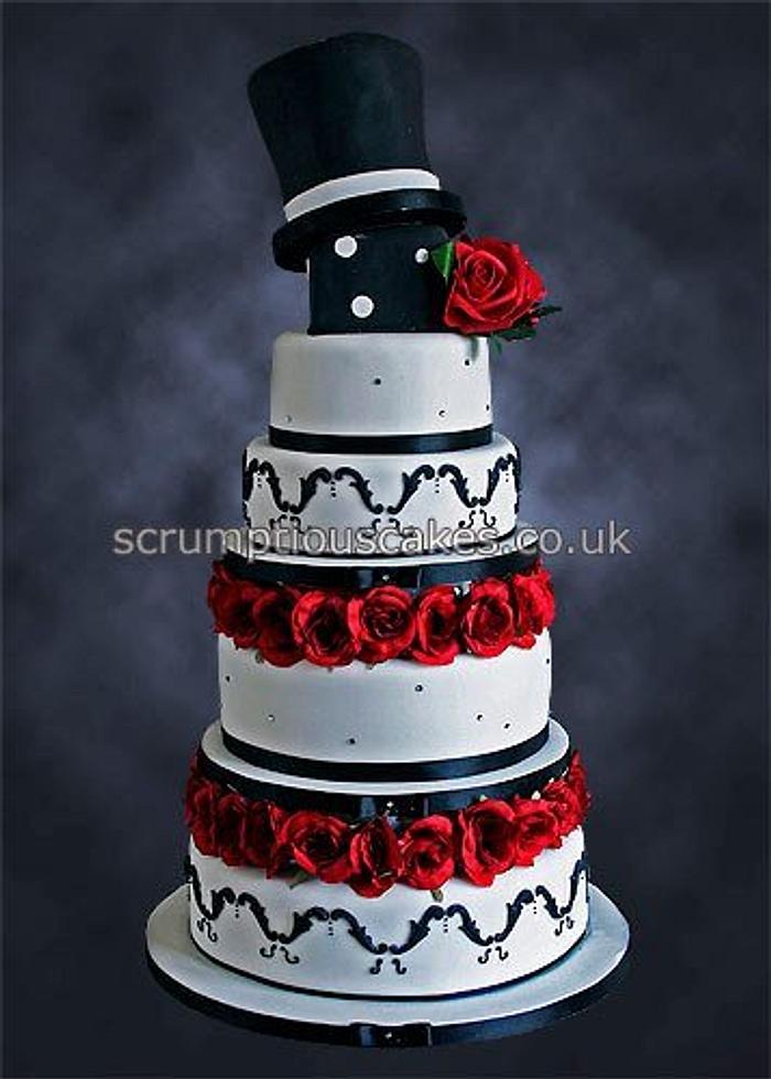Black, White & Red Top Hat Wedding Cake