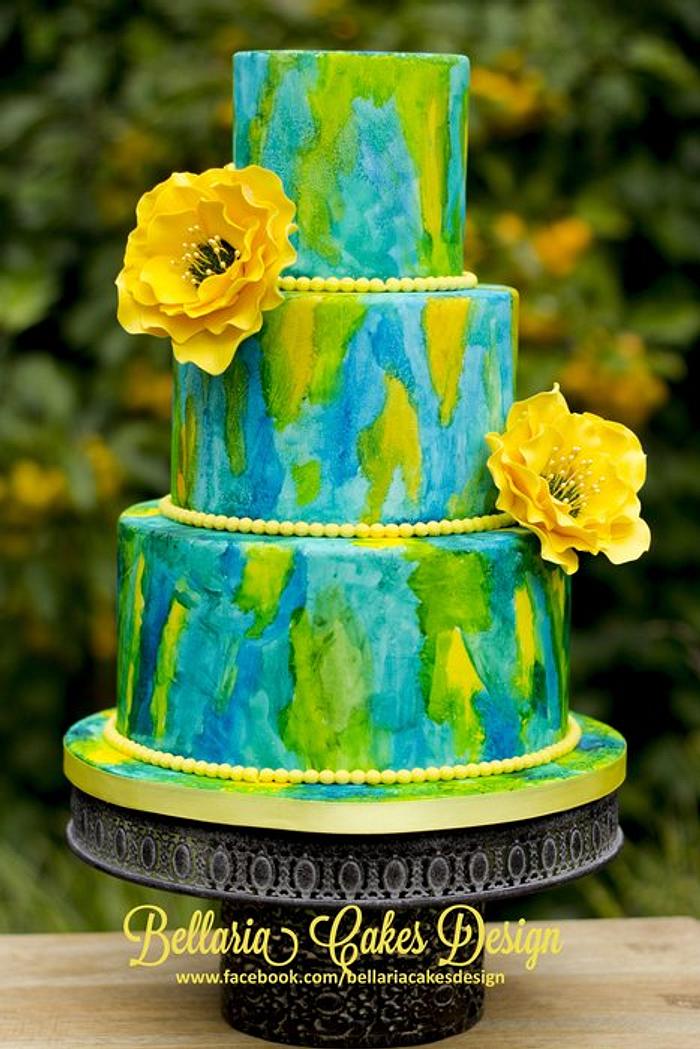 Bright watercolour weddingcake