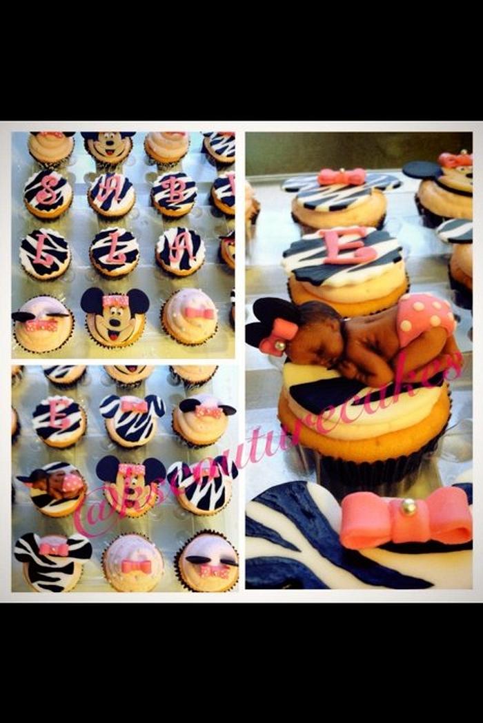 Minnie Mouse theme fondant baby cupcakes
