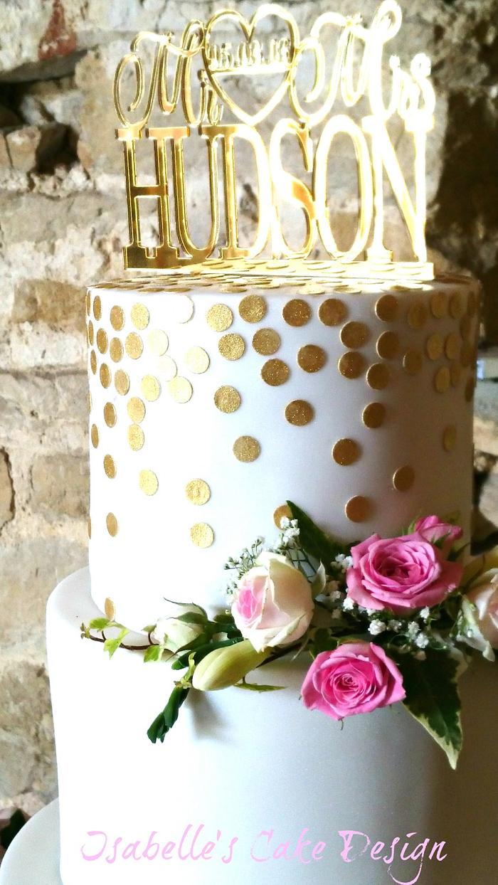 Gold and Pink Wedding Cake