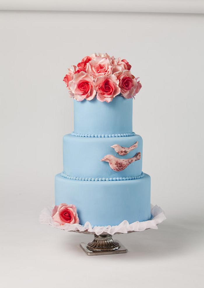 Teal and Pink Wedding Cake