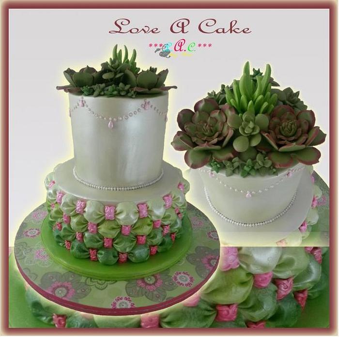 Billows 'n Succulent-themed Wedding Cake