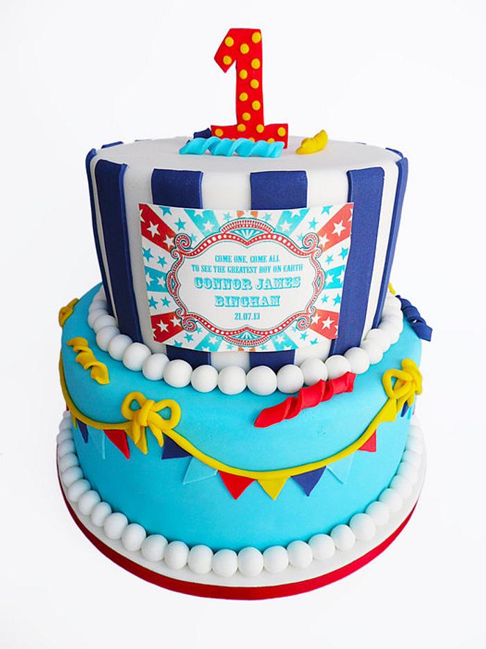 Circus first birthday and christening cake