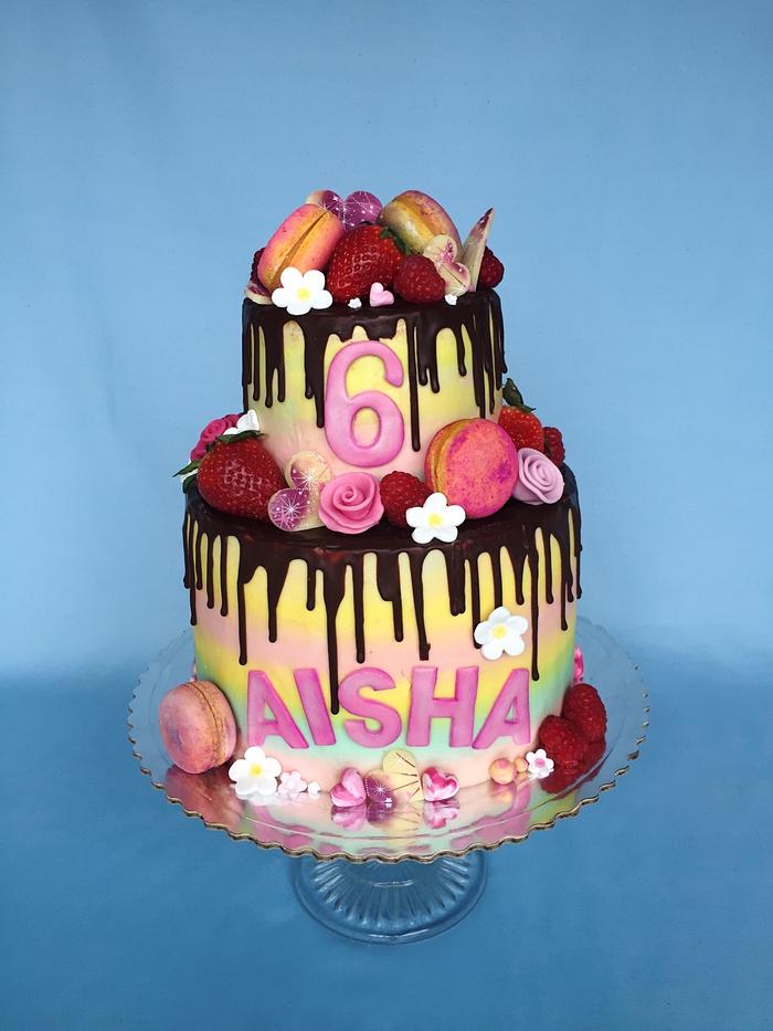 Colorful 2-tiers drip cake