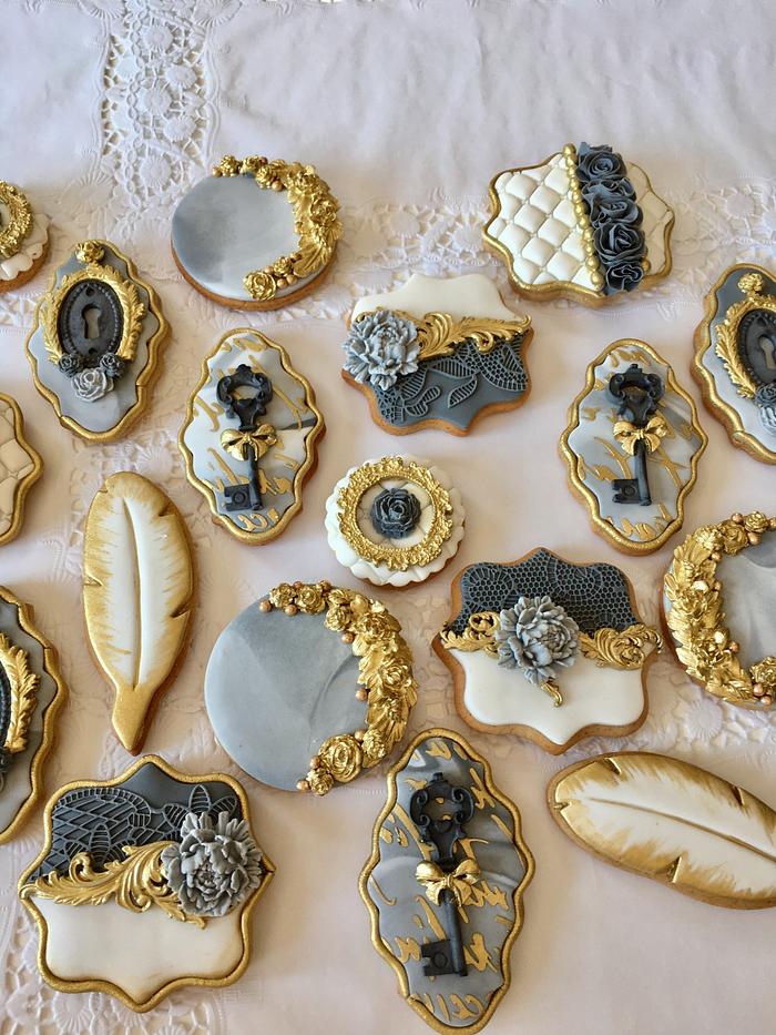 Wedding cookies-grey marble