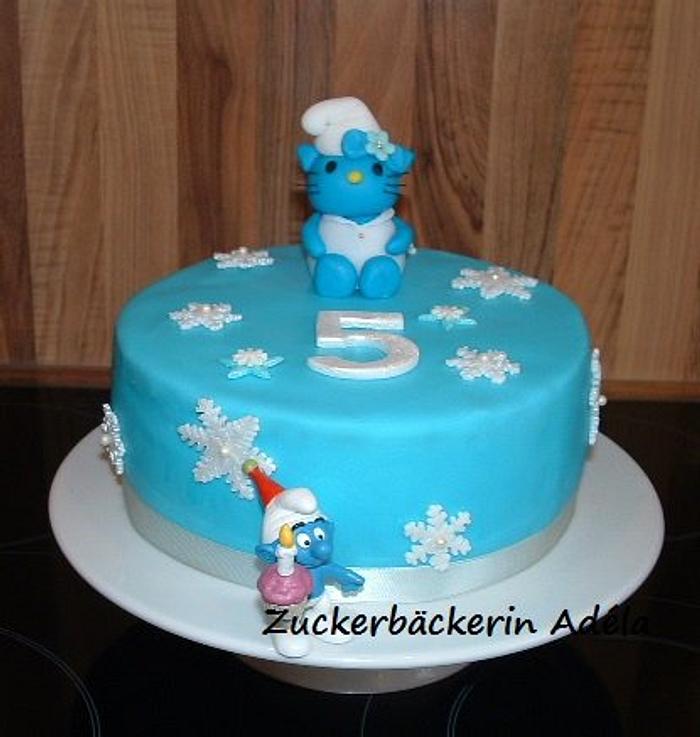Hello Kitty or Smurf cake? --- BOTH
