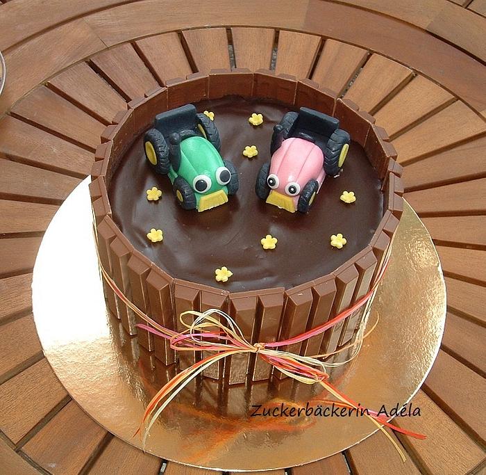 The tractor cake _ green and pink