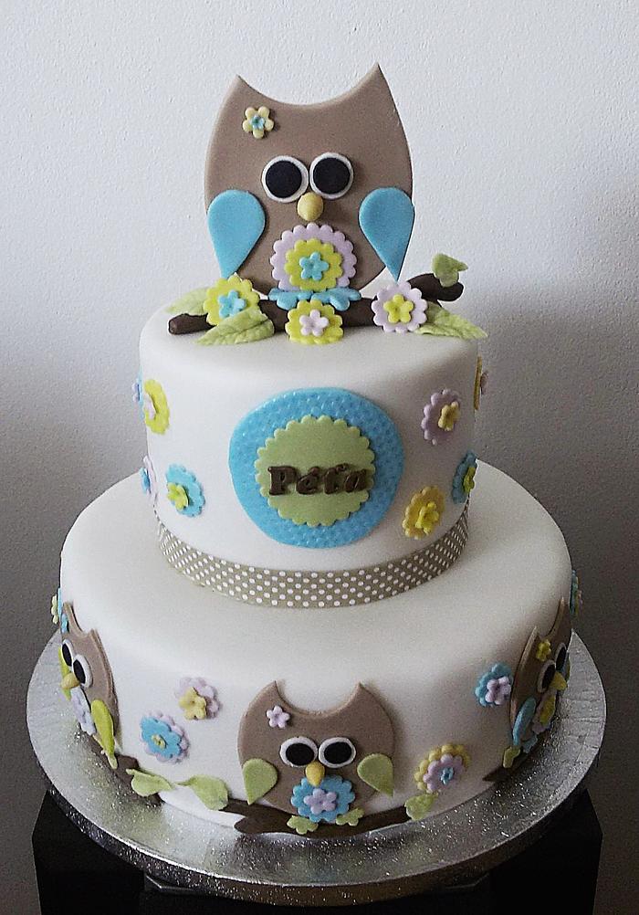 Owl christening cake