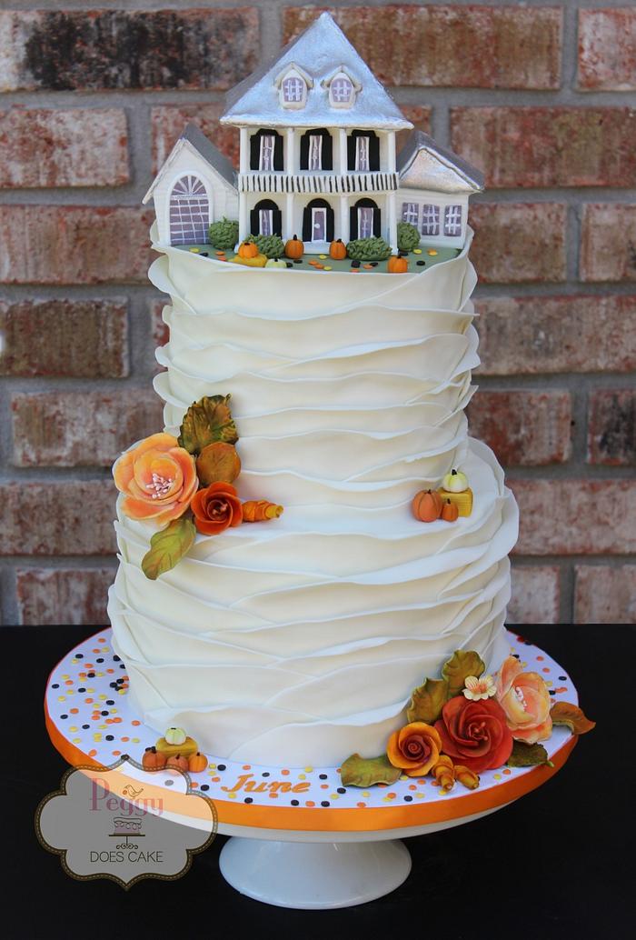 Autumn Cake with 3D House Topper