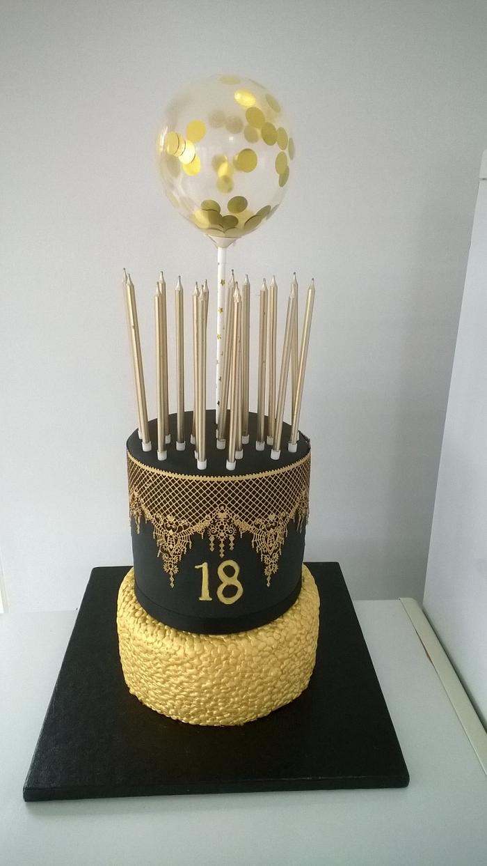 Black and gold 18th birthday cake