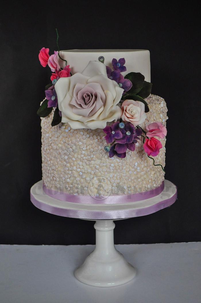 Lilac Shimmer Sequinned Wedding Cake