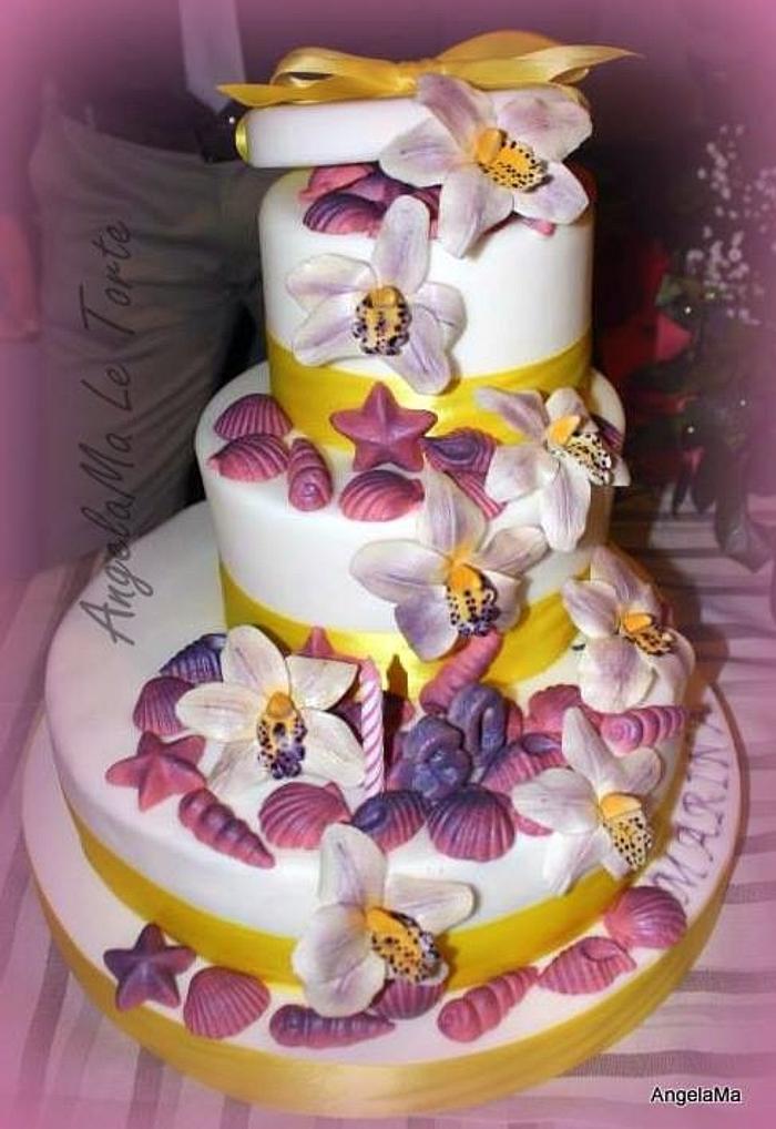 Shell & orchid cake