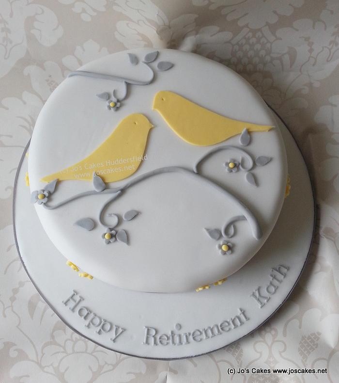 Yellow and Grey Birds Retirement Cake