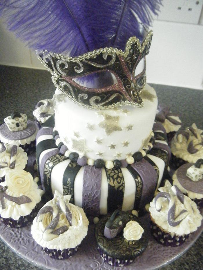 masquerade and feathers cake