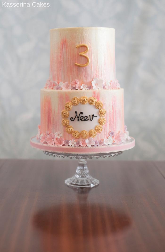 Pretty in Pink painted buttercream cake