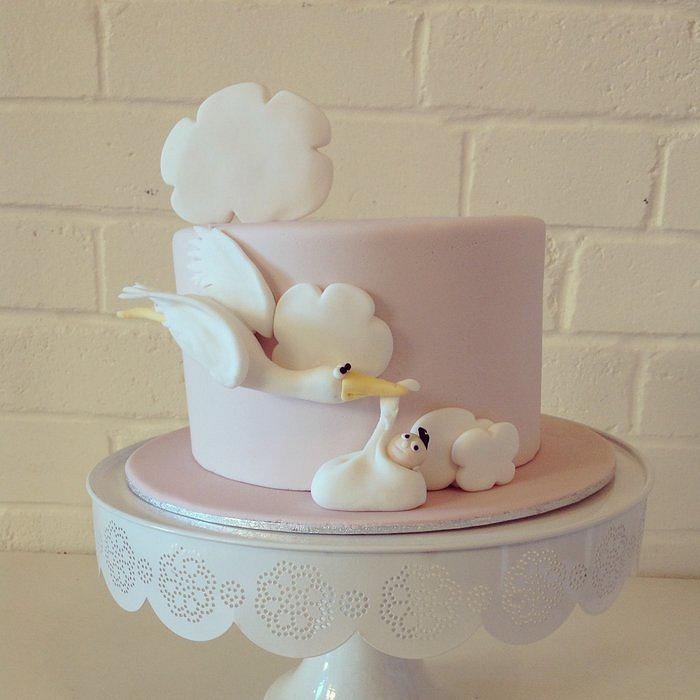 Stork and baby shower cake