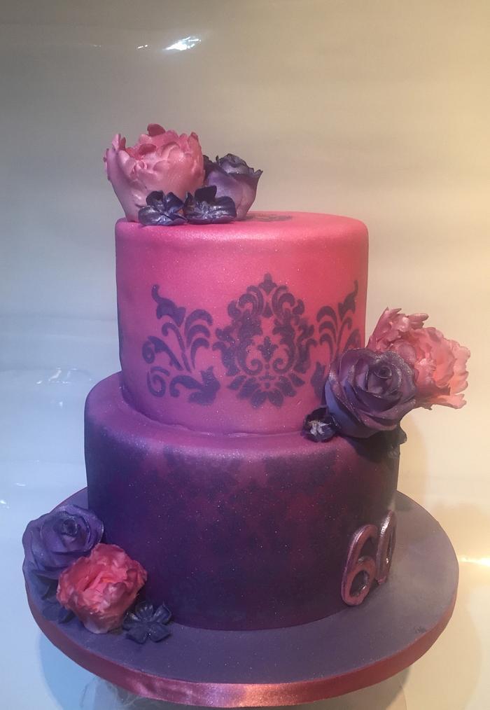 Elegant pink and purple cake 